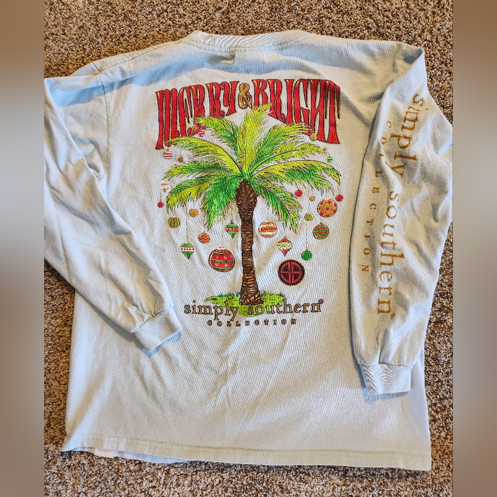 Simply Southern Kids Festive Palm Tree Shirt - Light Blue